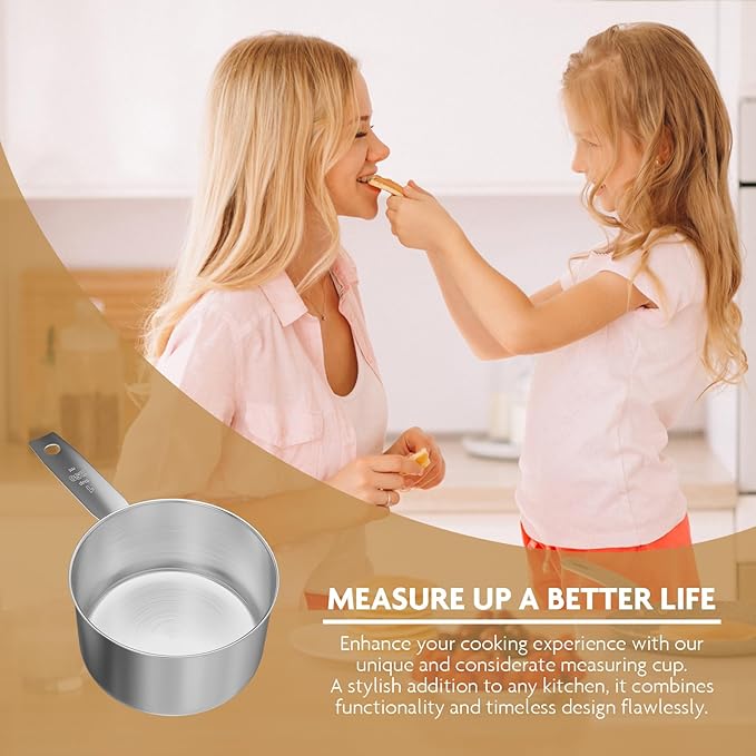 2PCS 1/3Cup(80ml) Stainless Steel Measuring Cup, Single Metal Scoop for Wet and Dry Ingredients, Great Kitchen Gadgets for Cooking