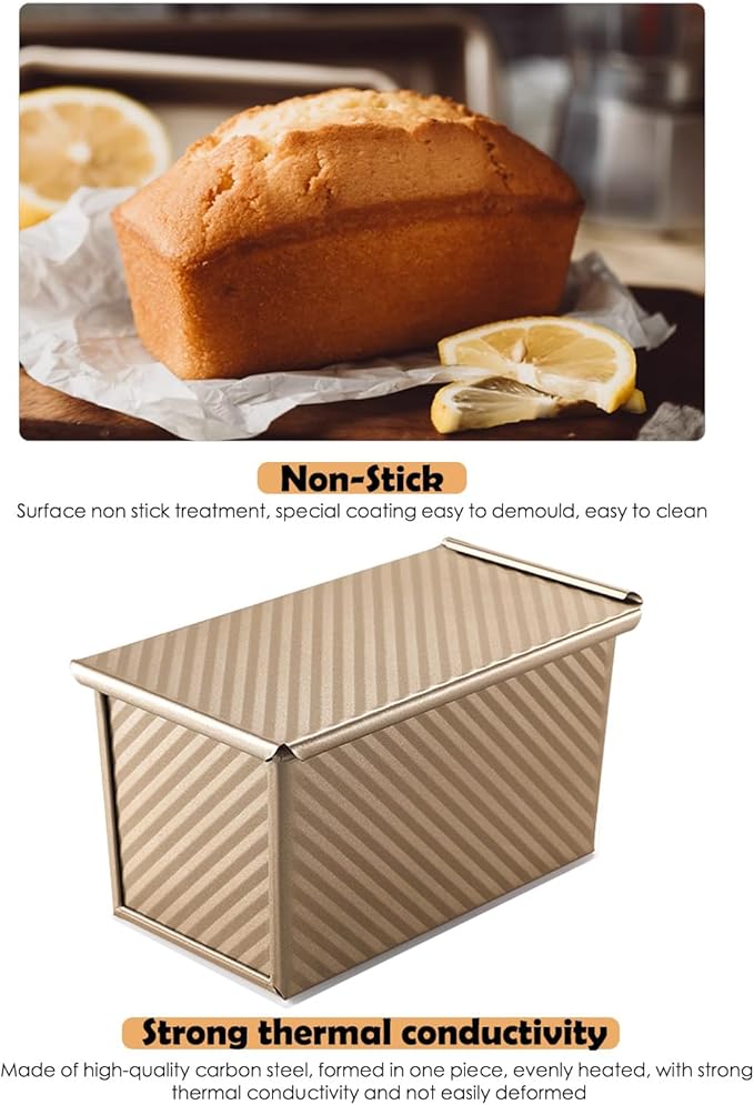 Pullman Loaf Pan with Lid, Aluminum Nonstick Bakeware for Baking Bread, 1 lb Dough Capacity