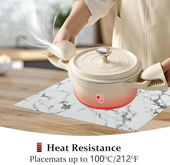 FROMHEART Faux Leather Placemats Set of 8–Waterproof,Heat/Oil Stain-Resistant PU Table Mat–Reversible,Easy to Clean Place Mats for Kitchen,Dining,Indoor/Outdoor,(Marble,11.8" x 17")