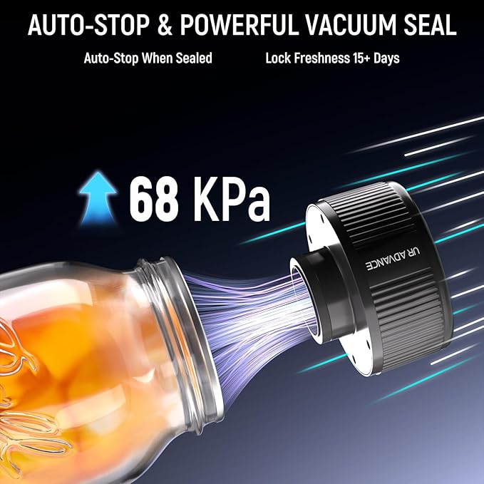 2nd Gen Electric Mason Jar Vacuum Sealer, 3-in-1 Auto-Stop Vacuum Sealer for Jars, Bags & Containers, 1H Fast Charge, 4H Battery Life, Up to 250 Seals, Mason Jar Sealer in 7s Easy One-Handed Operation
