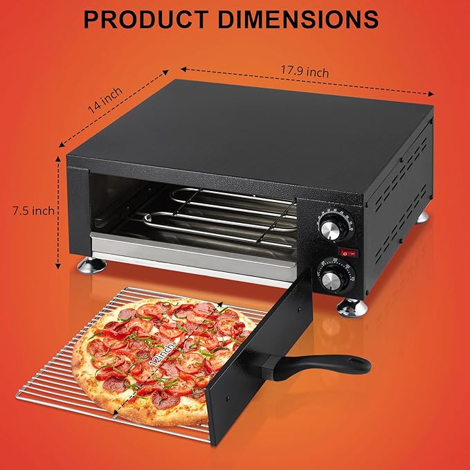 Commercial Pizza Oven Countertop, 1100W Stainless Steel Electric Pizza Oven, Indoor Pizza Maker with Timer/Crumb Tray, Single Deck Layer Pizza Cooker for Restaurant Home