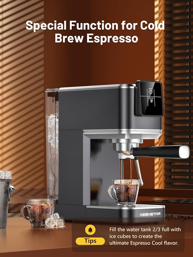 KEENSTAR 20Bar Espresso Machine with Rapid Cold Brew, Hot & Iced Coffee Machine, Espresso Maker with Milk Frother Steam Wand, Touch Screen with 40oz Water Tank for Latte, Cappuccino, Gift