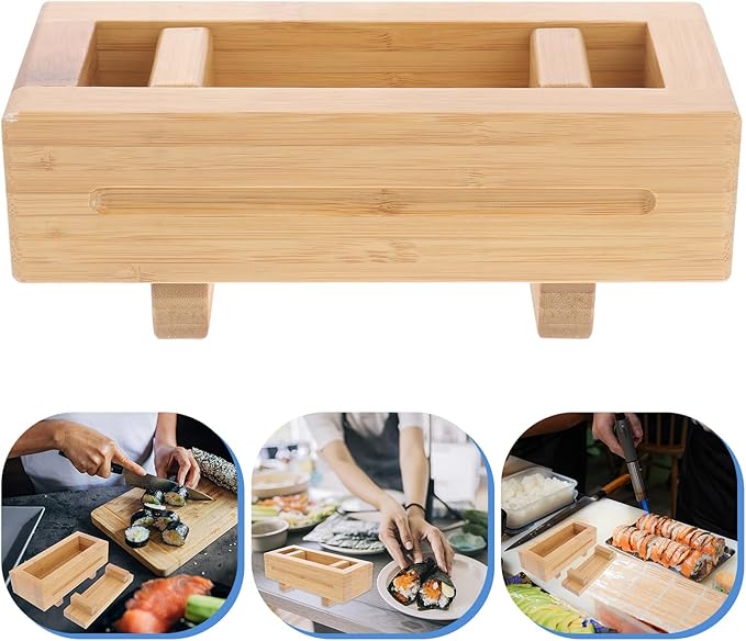 Yardwe Bamboo Wooden Sushi Press Mold Box, Traditional Oshizushi Maker for Rice Rolls, Diy Sushi Making Kit for Beginners and Home Use, 8.66 X 3.74 X 3.14 Inches