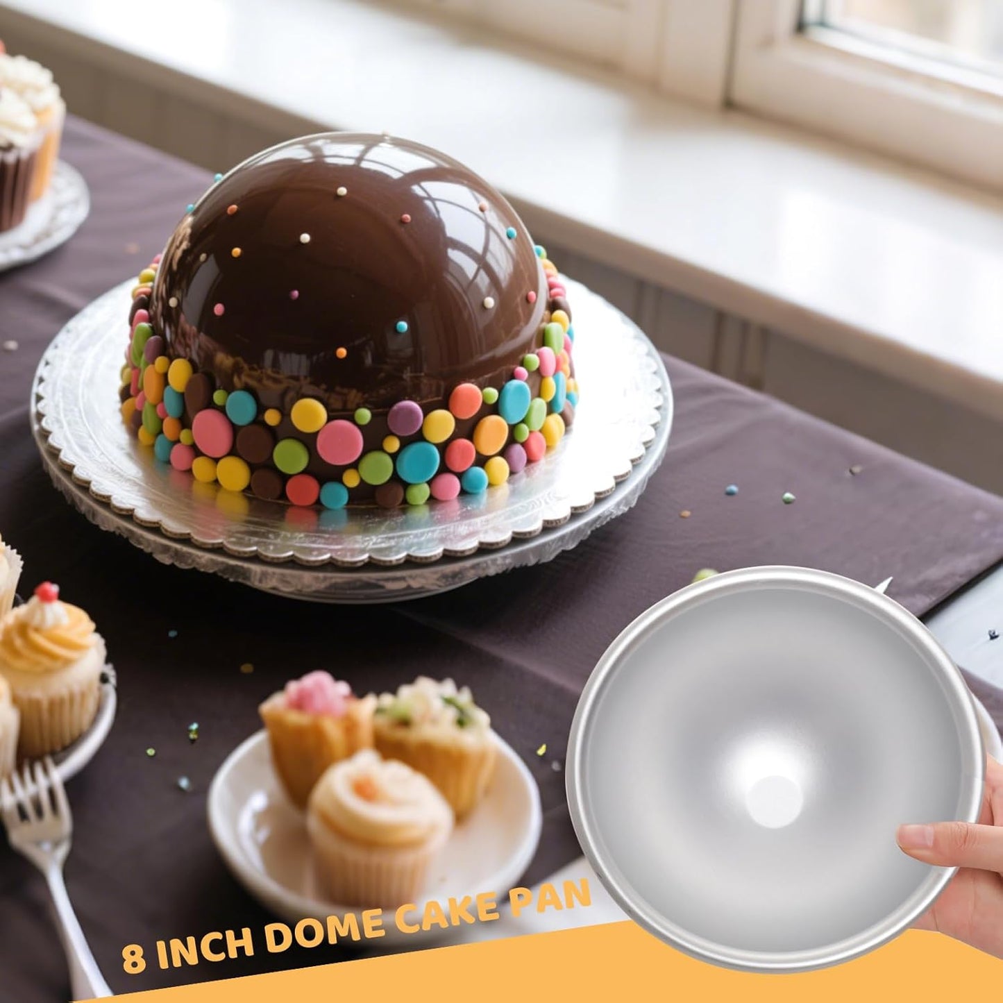 2 Pcs Dome Cake Pan Ball Cake Pans 8 Inch Football Anodized Aluminum Hemisphere Pan Nonstick Ball Shaped Cake Pans for Birthday DIY Cakes Wedding Anniversary Baking Tools (2, 8 inch)