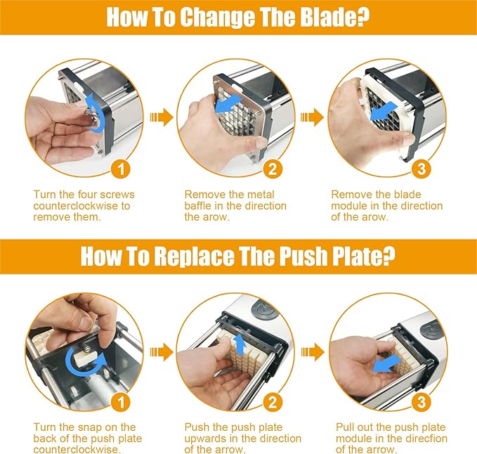 Electric French Fry Cutter, Commercial Automatic French Fry Cutter, Stainless Steel Potato Cutter with 1/2-Inch & 3/8-Inch Blade, Electric Potato Cut Machine for Restaurants & Home Kitchen