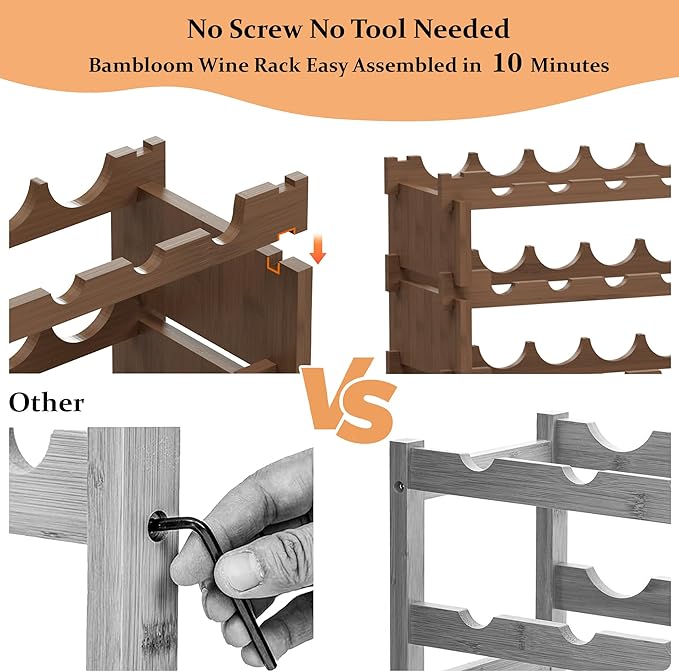 Bambloom Wine Rack Freestanding Floor, Wooden Stackable Bottle Storage Rack for Kitchen,Cellar. 72 Bottles Wine Holder Display Shelves for Champagne(Walnut)