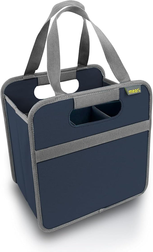 meori Foldable 6 Bottle Wine Tote Marine Blue Organize Crate Glass Dividers Stylish Travel Storage Box Liquor Spirits Tastings Grocery Shopping Hostess Gift (A100616)
