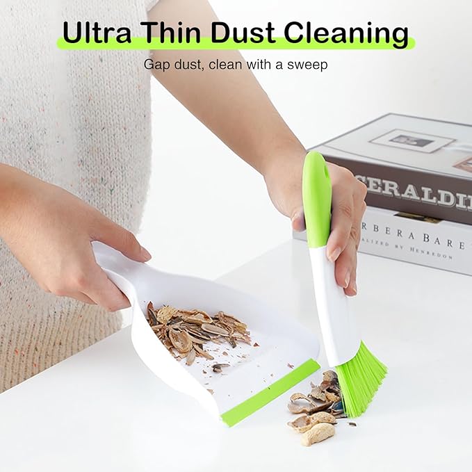 NACENA Mini Dustpan and Brush Set, Small Broom and Dustpan Set Dust Pan and Mini Hand Broom Dustpan and Broom Combo Compact for Home Table Keyboards Sofa Kitchen Pets, Green