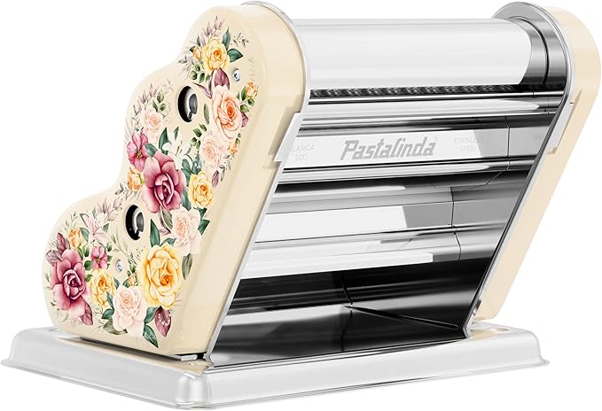 PASTALINDA Classic 200 Pasta Maker Machine, 20 cm Wide Rollers, 9 Thickness Positions, 2 Cutting Positions, Stainless Steel. Includes Reinforced Hand Crank And Two Clamps