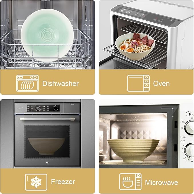 8 Inch Ceramic Ramen Bowl Set of 2, 40oz Japanese Bowls with Spoons & Chopsticks,Durable,Microwave & Dishwasher Safe,Perfect for Ramen,Pho,Salad,Soup,Noodles，Mixing bowls（Cyan Sea）