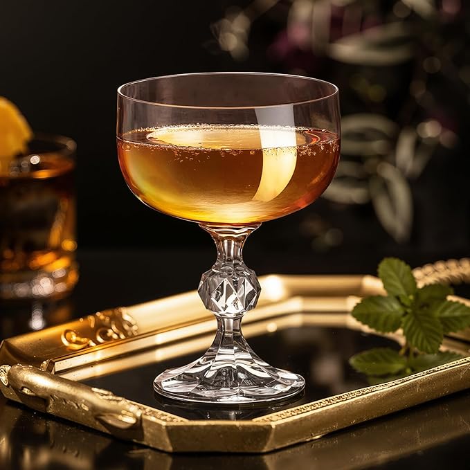 KAMMAK Coupe Glasses Set of 2, 6.7oz Crystal Cocktail Glasses, Classic Champagne Glassware for Martini, Margarita, Manhattan, Modern Bar Drinkware for Party, Beach, Anniversary