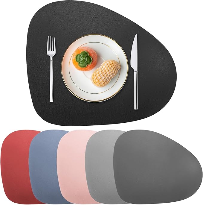 Leather Placemats Set of 6, Reversible Table Mats, Washable Dual Sided Waterproof Oilproof Wipeable Heat Resistant Leather Placemats for Kitchens Dining Table, 16.5 x 13.8