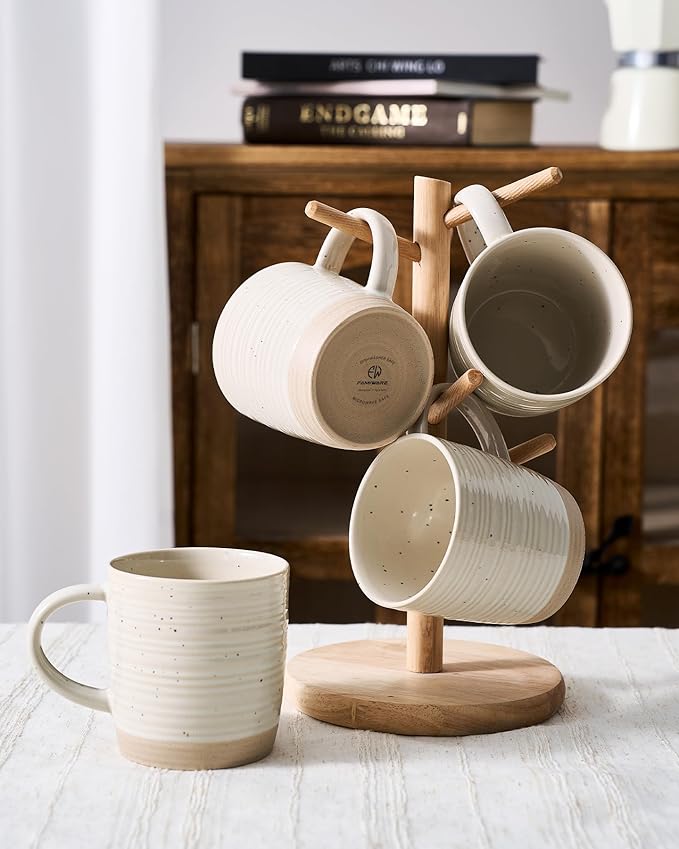 famiware Coffee Mugs Set of 4, 13 oz Mug Set, Ceramic Cup Set with Handle for Coffee, Tea, Cocoa, Milk, Constellation Series, Beige