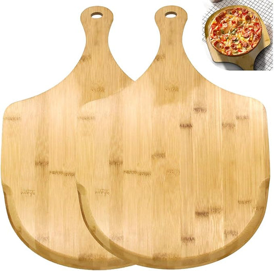 ZOENHOU 2 PCS 17 x 12 Inch Bamboo Pizza Peel, Pizza Board with Handle, Bamboo Cutting Board for Homemade Pizza Cheese Fruits Cake