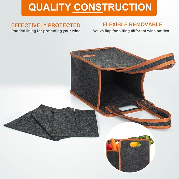 6 Bottle Wine Tote Bag, Insulated Thermal Padded Wine Carrier Tote, Reusable Wine Bags for Wine Bottles Travel, Camping and Picnic, Perfect Wine Lover Gift