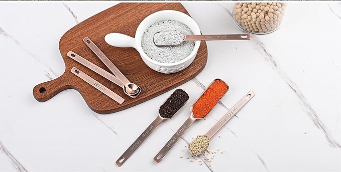 Copper Measuring Cups and Spoons Set, Stainless Steel Measuring Cups and Spoons Set 12, Metal Measuring Cups Set, 5 Copper Measuring Cup Set and 6 Copper Measuring Spoons &Leveler for Kitchen