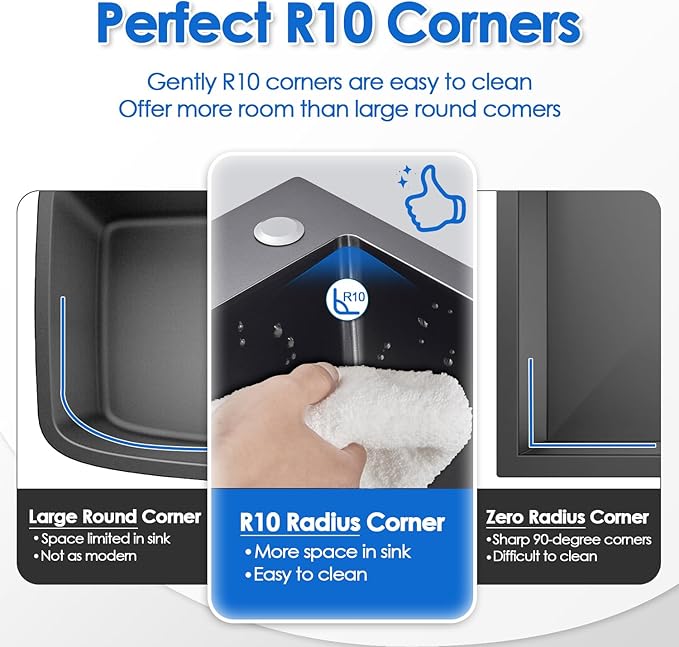 ROVOGO 24x18x9 in. Drop-in Kitchen Sink Black, 304 Stainless Steel Top Mount Handmade Sink Single Bowl with 2 Holes