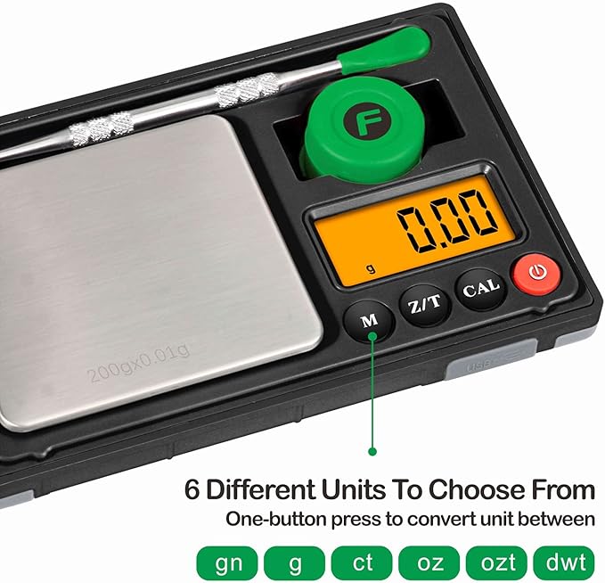 Fuzion Gram Scale, 200g/0.01g Rechargeable Pocket Scale, 6 Units Conversion, Mini Scale Gram and Ounce, Jewelry Scale, Portable Scale, Great for Food, Spices, Powder, Coins