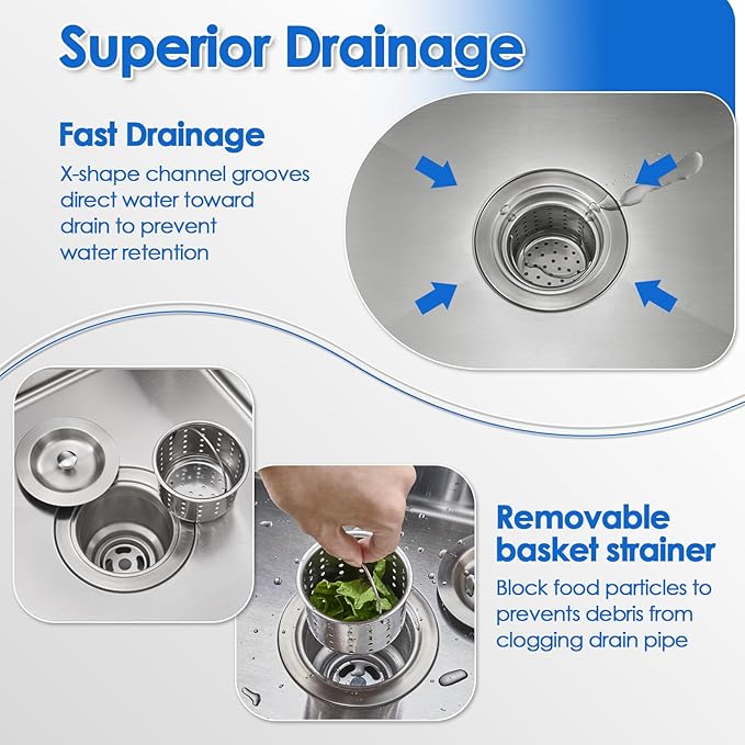 ROVOGO 20x16x9 in. Drop in Kitchen Sink 304 Stainless Steel with 2 Holes, Wet Bar Prep RV Sink Single Bowl, Handmade Kitchen Sink Top Mount, Anti-Noise Sink Tight Radius, Brushed