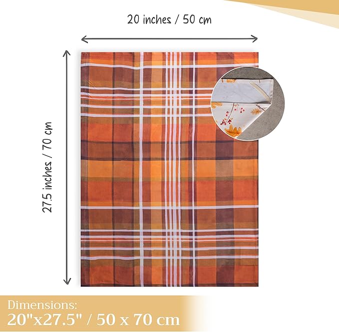 Maison d' Hermine Kitchen Towels Set of 3 100% Cotton 20" x 27.5" Reusable Cloth Tea Dish Towels Absorbent with Hanging Loop for Kitchen Dining Thanksgiving Christmas Decorations (Oak Leaves)