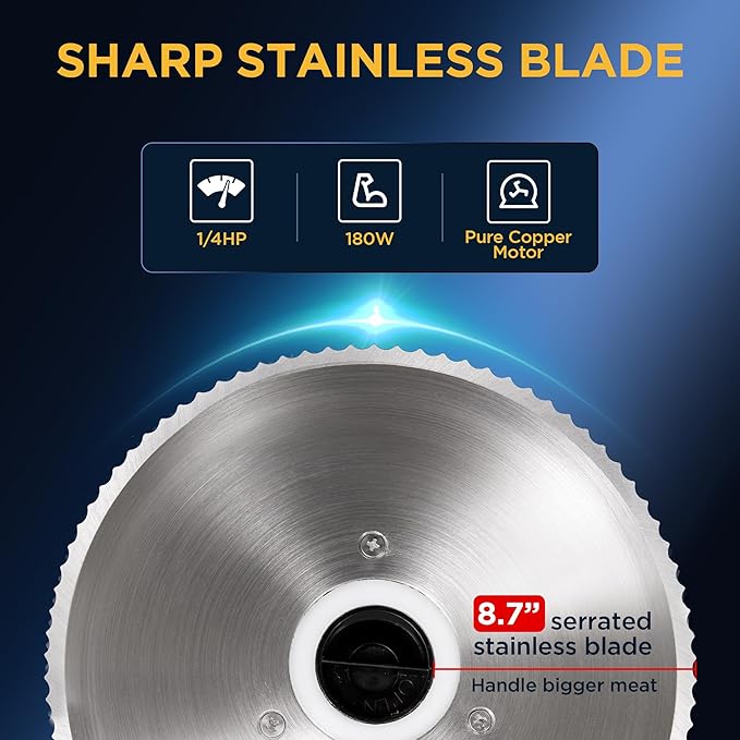 Meat Slicer, Electric Deli Meat Slicer with 8.7" Stainless Steel Blade, Adjustable Thickness slicers for Home Use, Easy to Clean, Cuts Meat, Bread, Cheese and Deli, Silver