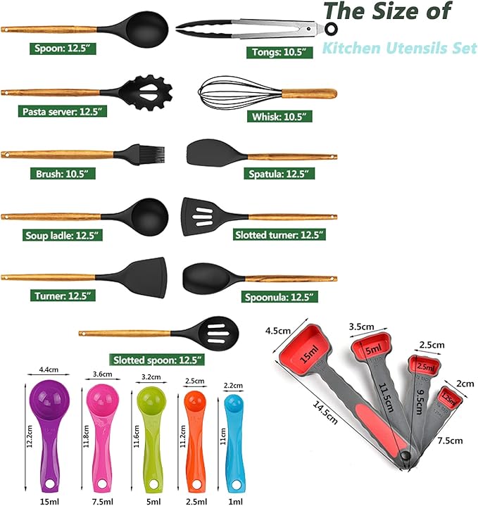 12PCS Kitchen Utensil Set Silicone Cooking Utensils Kit Spatula Heat Resistant Wooden Spoons Gadgets Tool for Non-Stick Cookware