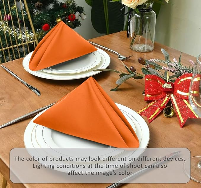 Ruvanti Cloth Napkins Set of 12, 18x18 Inches Napkins Cloth Washable, Soft, Durable, Absorbent, Cotton Blend. Table Dinner Napkins Cloth for Thanksgiving, Halloween Dinners Parties - Orange/Fall