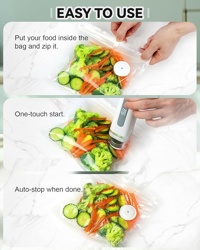 Fiii Portable Vacuum Sealer for Food, Compact Vacuum Sealer with Visible Water Tank, 30 Reusable Vacuum Bags, Handheld Sealer Machine, Pure White