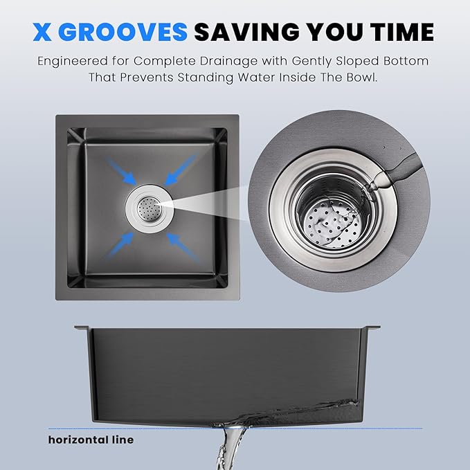 POPFLY 15 Inch Bar Sink, Black Small 15×15 Inch Undermount Kitchen Bar Prep Sink, Stainless Steel Single Bowl 18 Gauge Handmade 8 inch Deep Rv Sink