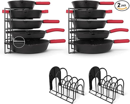 Cuisinel Pots and Pans Organizers - 2-Pack of Silicone-Coated Non-Slip 12" Heavy Duty Skillet Rack - Kitchen Organization Storage - Holds Cookie Sheets, Cutting Boards, Cast Iron Cookware, Dish Stand