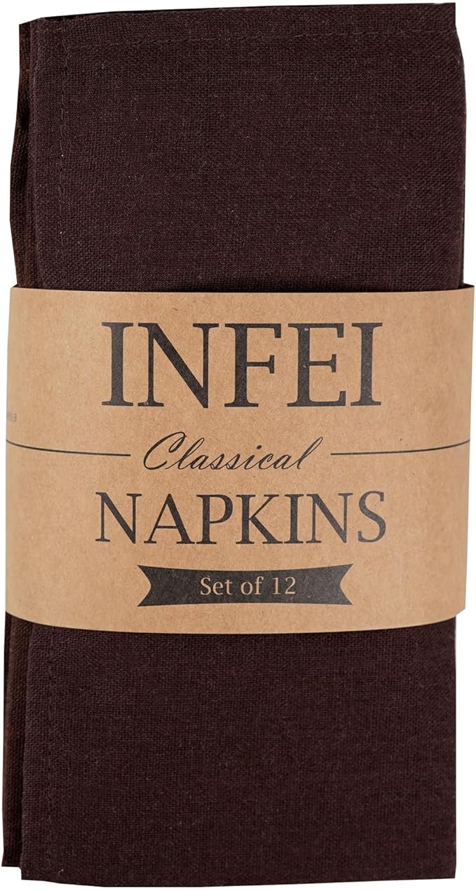 Solid Color Linen Blended Thin Dinner Cloth Napkins - Set of 12 (40 x 40 cm) - for Events & Home Use (Multi Brown)