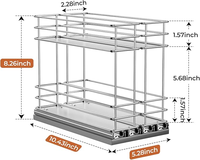 Pull Out Spice Rack Organizer for Cabinet, Slide Out Spice Racks, Easy to Install Spice Cabinet Organizer, 2.1''Wx10.35''Dx8.26''H, 2 Drawers 2 Tiers(Silver)