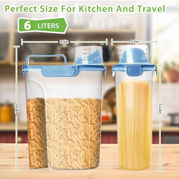 Rice Storage Container, 5 to 10lb Dry Food Airtight Dispenser, Pet Dog Cat Food Canister, BPA Free Clear Plastic Kitchen and Pantry Organization Bin for Oatmeal, Grain, Cereal, Pasta, Flour