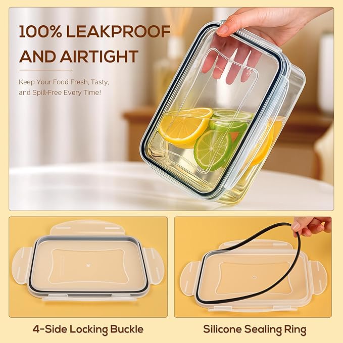 50 PCS Food Storage Containers with Lids, Clear Stackable Airtight Leakproof Reusable Plastic Meal Prep Container Set for Kitchen Storage/Lunch, Fridge/Microwave Safe with Labels&Pen