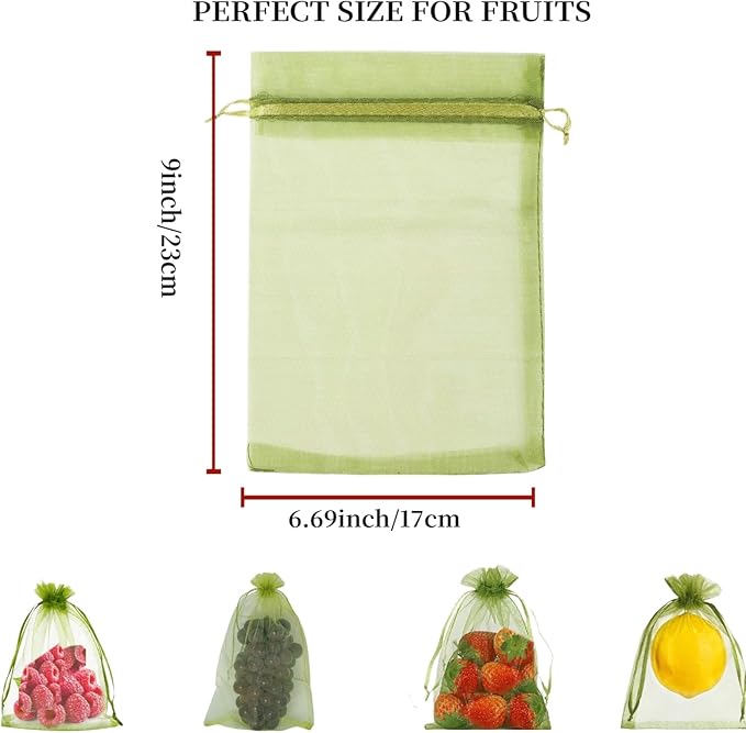 60 PCS Fruit Protection Mesh Bags,6.69x9 Inch,Drawstring Reusable Netting Cover for Plants, Fruits, Vegetables, Flowers