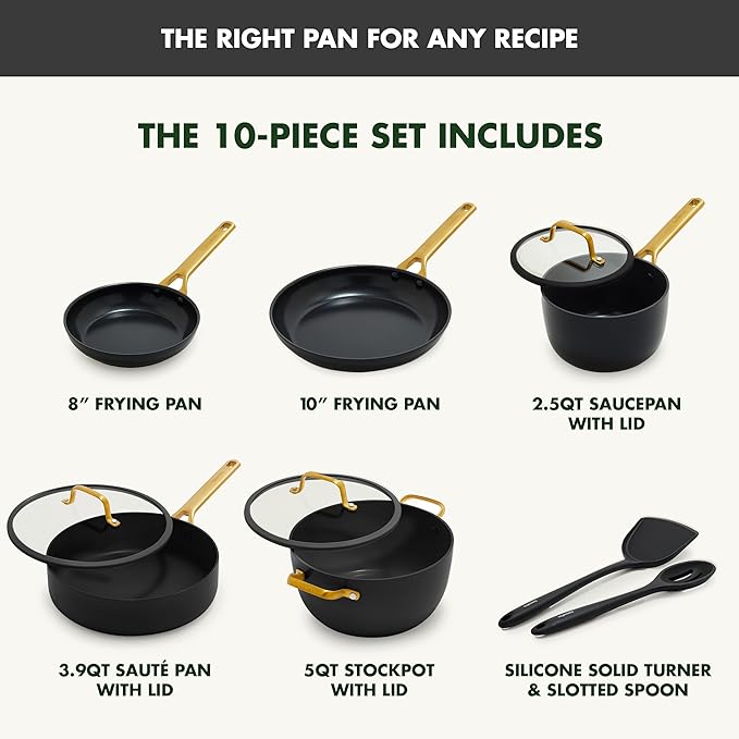 GreenPan Nonstick Reserve Pro 10 Piece Cookware Set, NSF Certified Ceramic, Hard Anodized PFAS-Free Pots & Pans Set with Lids, Stainless Steel Handles, Oven & Dishwasher Safe, Black