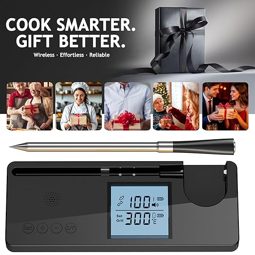 Meat Thermometer Digital Wireless with 800ft Range, Bluetooth 5.3 Food Thermometer with Dual-Temperature Probe, LCD Display and App&Case Setting for Grilling Smoking Cooking