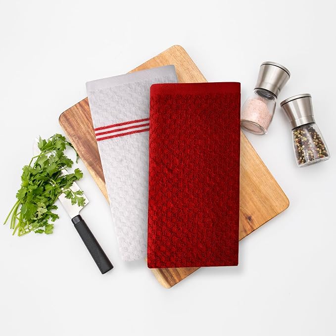 Infinitee Xclusives 100% Cotton Kitchen Towels - 15x25 Inch Ultra Soft Tea Towels, Super Absorbent Terry Dish Towel for Kitchen Linens |Passionate Red|