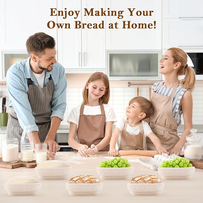 6 Inch Bread Banneton Proofing Basket Oval Mini Banneton Basket Set of 6, Small Sourdough Bakery Bowls with Liner Rattan Sourdough Baking Supplies for Home Bread Making and Baking