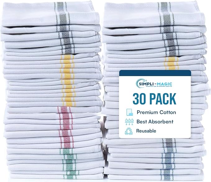 Simpli-Magic Cotton Herringbone Dish Towels, 15"x25" (30 Pack) – High Absorbent Kitchen Hand Towels (Multi-Color)