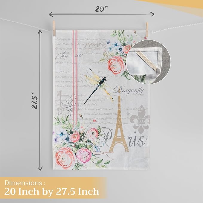 Maison d' Hermine Kitchen Towels Set of 2 100% Cotton 27.50" x 20" Reusable Cloth Tea Dish Towels Absorbent with Hanging Loop for Kitchen, Home, Dining, Cocktail Parties Spring/Summer (Champ De Mars)