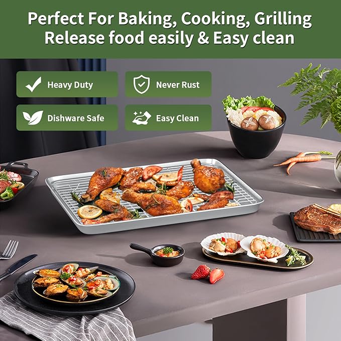Baking Sheet with Wire Rack Set: 3 Baking Pans + 3 Cooling Racks for Cooking and Baking - Stainless Steel Nonstick Bacon Pans for Oven, Warp Resistant & Heavy Duty & Rust Free