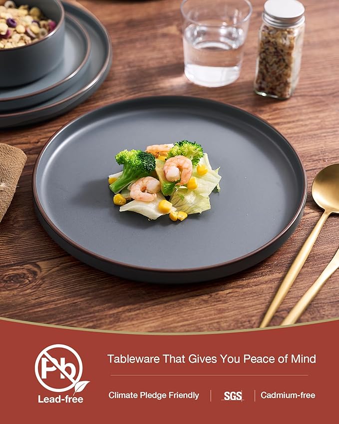 Famiware Nebula Ridge Stoneware Dinnerware Sets for 8, 24 Pieces Plates and Bowls Sets, Dishes Set, Microwave and Dishwasher Safe Kitchen Plates, Charcoal