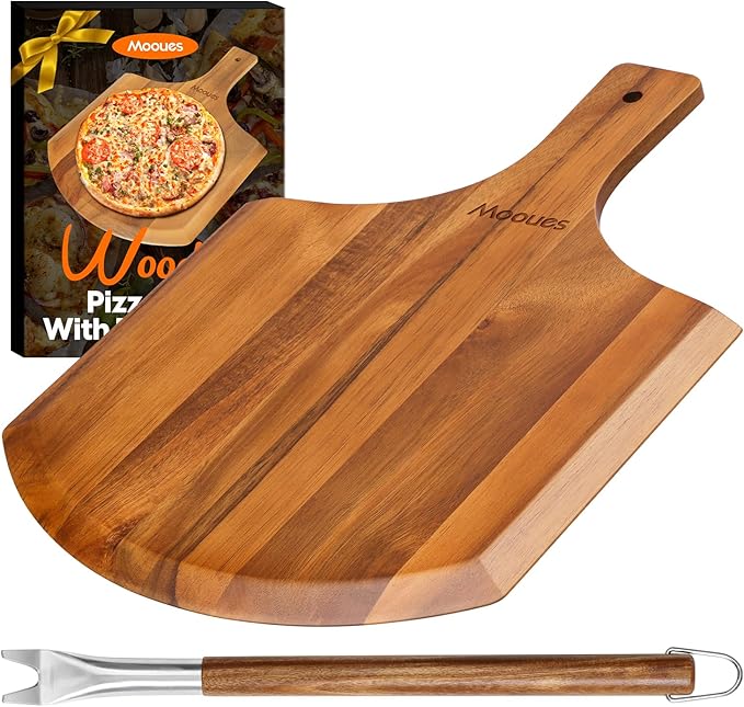 12 Inch Natural Wooden Pizza Peel - Paddle Spatula Oven Accessory for Transferring & Serving - Wood Cutting Board for Cheese, Bread, Fruit