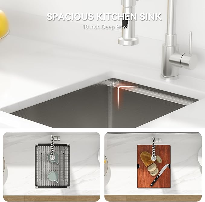 Lordear Undermount Bar Sink 15 x 19 x 10 Inch Kitchen Sink 16 Gauge Stainless Steel Small Sinks Kitchen Single Bowl Workstation with Cutting Board