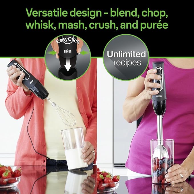 Braun MultiQuick 5 Immersion Hand Blender with Dual Speed + Turbo and Patented Technology, 350W - Includes Beaker and Whisk, Black, MQ505