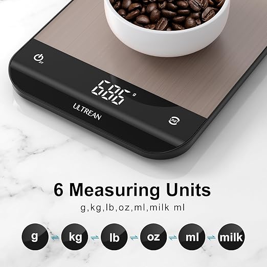 Ultrean Food Scale, Digital Kitchen Scale with LED Display, Weight Grams and Ounces for Baking Cooking, 6 Units with Tare Function, 11lb (Batteries Included)
