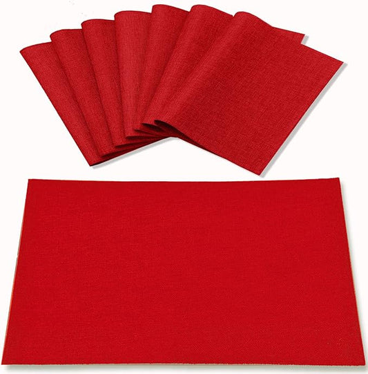 Linen Placemats Set of 8, Machine Washable, Heat Resistant, Wrinkle Free, Thick Polyester Kitchen Place Mats for Dining Table (Red)