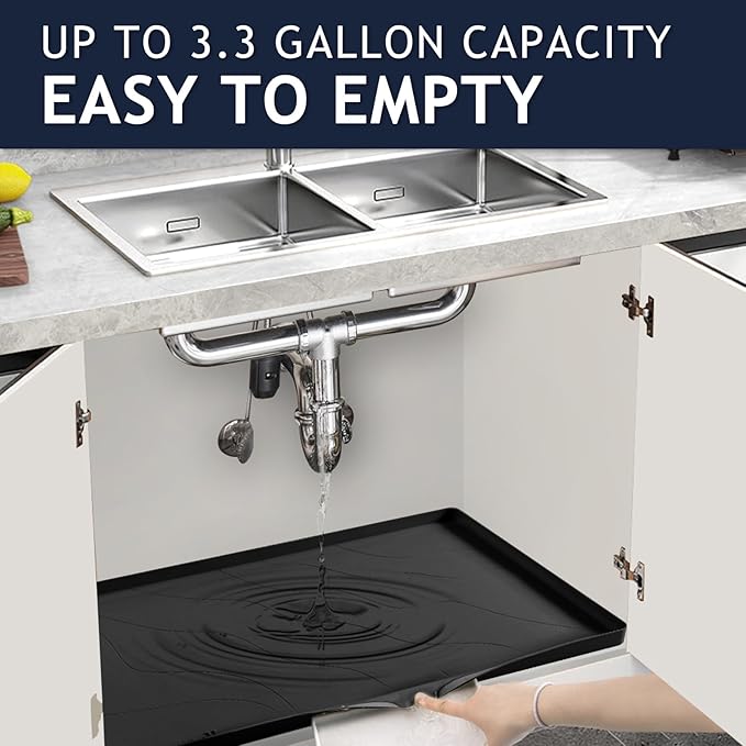 Heavy Duty Silicone Under Sink Mats for Kitchen Waterproof 40" x 19", Extra Thick Under Sink Rubber Mat Drip Tray, Raised Edge Under Sink Liner,Prevent Drips, Leaks, Spills,Black