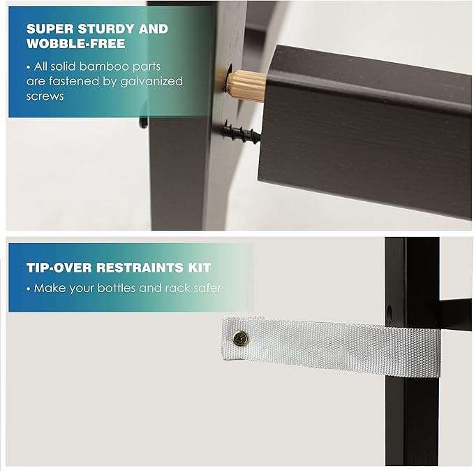 SMIBUY Bamboo Wine Rack, 28 Bottles Display Holder with Table Top, 7-Tier Free Standing Storage Shelves for Kitchen, Pantry, Cellar, Bar (Dark Brown)